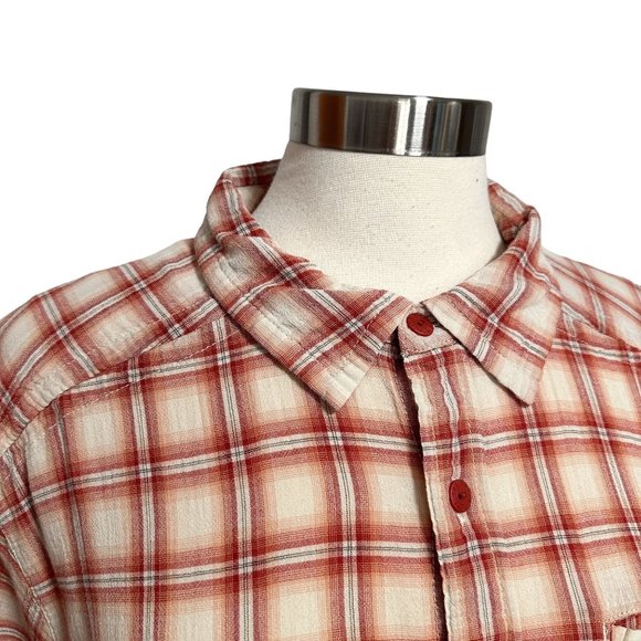 North Face Mens XL Red Plaid Check 100% Cotton Short Sleeve Button Up Shirt - Picture 2 of 12